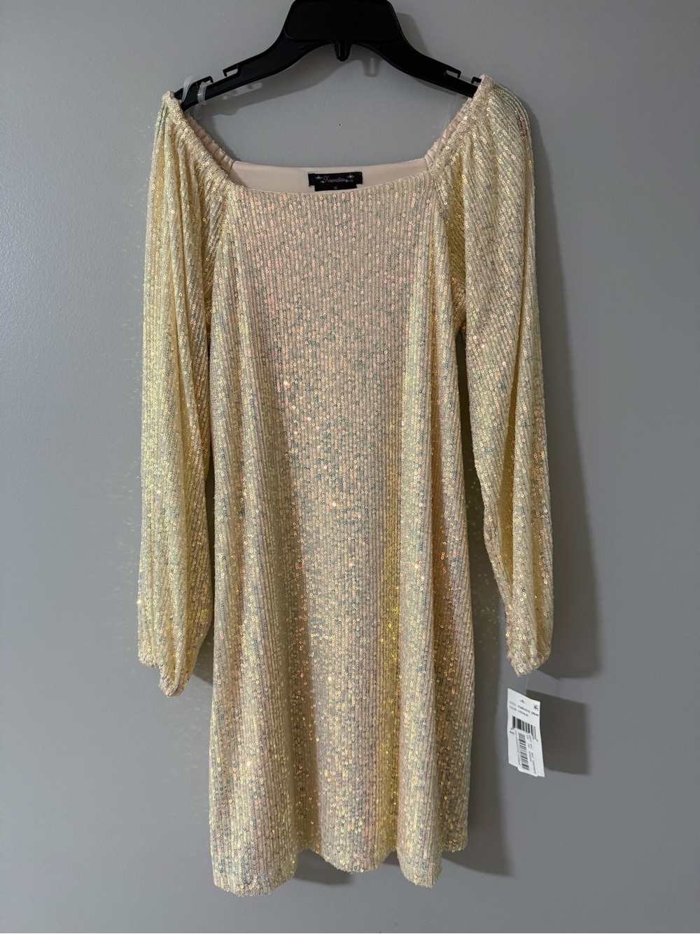 Xtraordinary Cream Sequin Off-Shoulder Party Dress for Girls